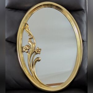 Vintage, Mirror Large, Oval, Wall Mirror, Floral Design, Gold, Hollywood Regency
